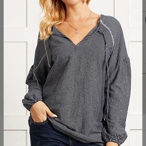 Women's Navy & Ivory Stripe Peasant Tunic top. Excellent condition. Size XL.